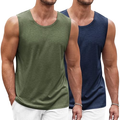 COOFANDY Mens Sleeveless Workout Shirts Bodybuilding Tank Top Cut Off Workout Shirt 2 Pack, Small - Image 1