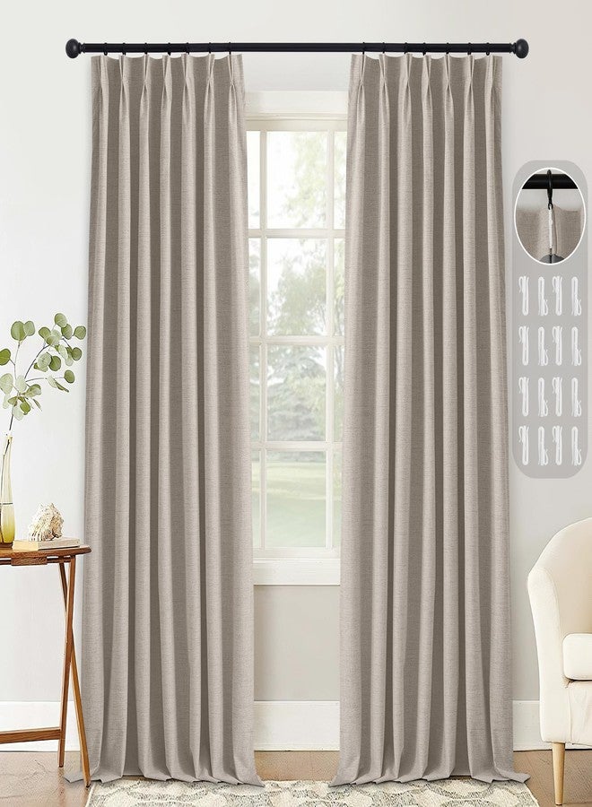 StangH Beige Pinch Pleated Blackout Curtains 84 inch Length, Linen Textured Total Room Darkening Curtains Neutral Thermal Insulated Track Drapes for Living Room/Bedroom, W42xL84, 2 Panels - Image 2