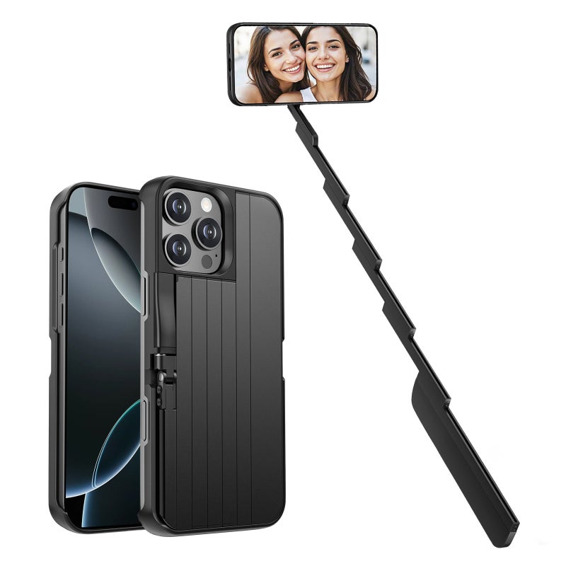 3-in-1 Aluminum Alloy Phone Case with Selfie Stick and Bluetooth Remote for Outdoor Photography - Image 1