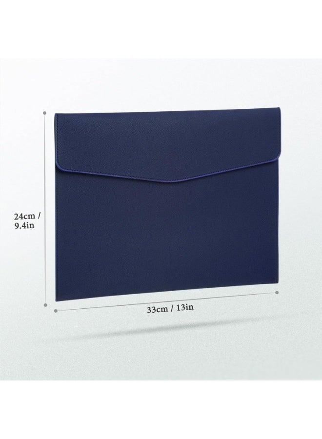 File Folder, PU Leather A4 Document Holder File Organizer Filing Envelope Portfolio Case Tablet Sleeve with Magnetic Snap Closure for Home School Office Stationery DarkBlue - Image 4