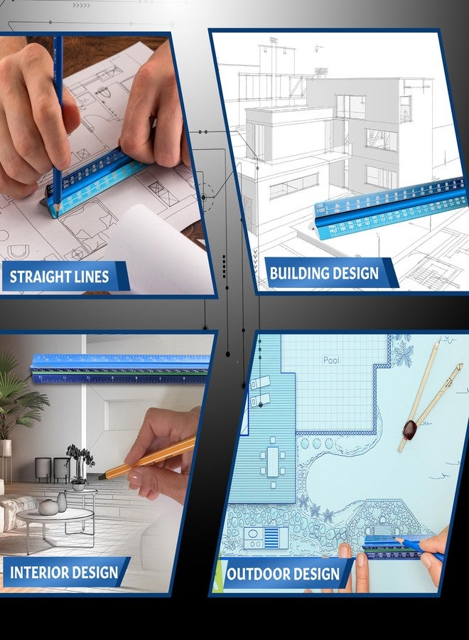 Stylo 12" Aluminum Architect Scale Ruler Laser Etched Triangle Drafting Ruler, Color Coded Grooves for Blueprint, Drafting and Drawing, Architectural Scale Ruler for Blueprints (Light Blue, Metric Units) - Image 5
