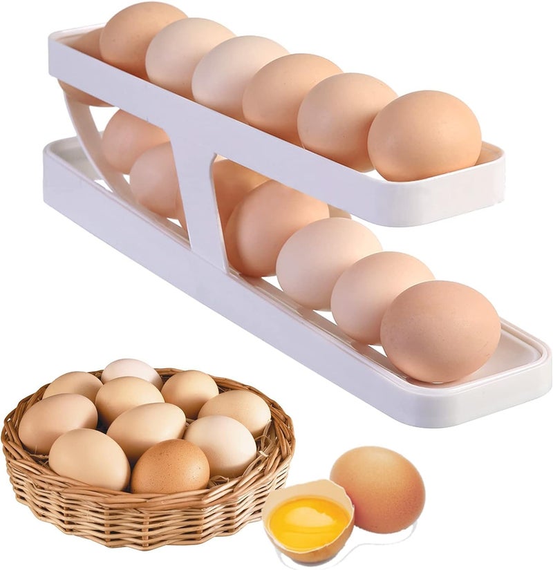 PRAMANTA Automatic Rolling Egg Dispenser Double Tier Space Saving Egg Tray Holder Egg Storage Box Container for Kitchen Countertop Cabinet Fridge 1Pcs - Image 1