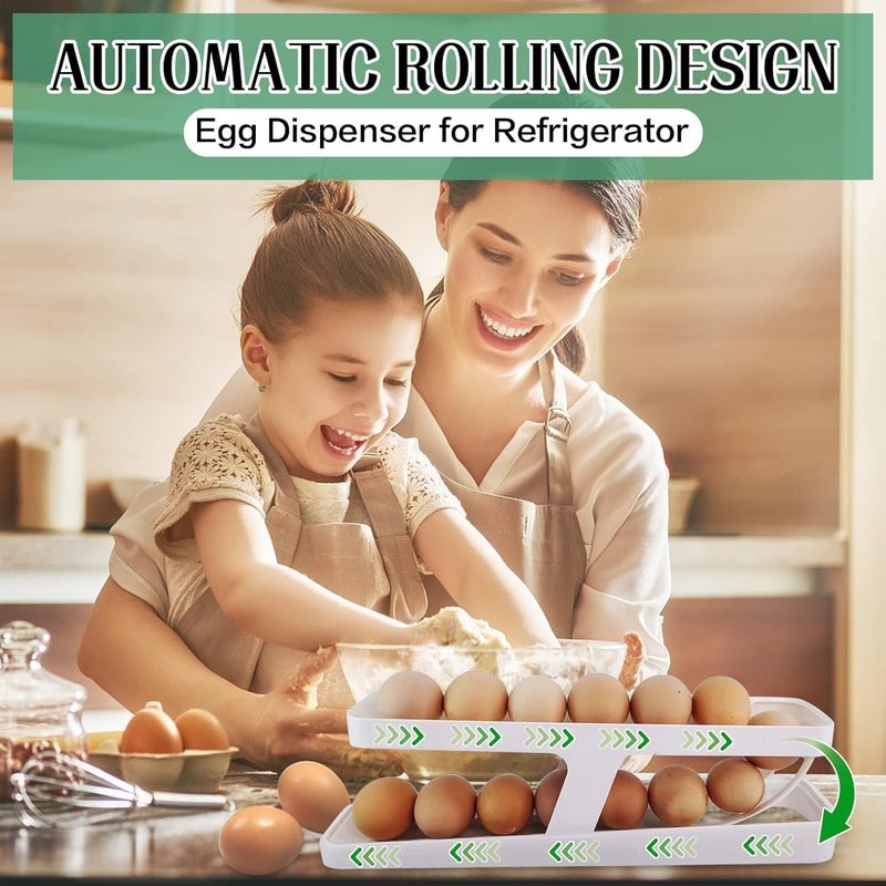 PRAMANTA Automatic Rolling Egg Dispenser Double Tier Space Saving Egg Tray Holder Egg Storage Box Container for Kitchen Countertop Cabinet Fridge 1Pcs - Image 3