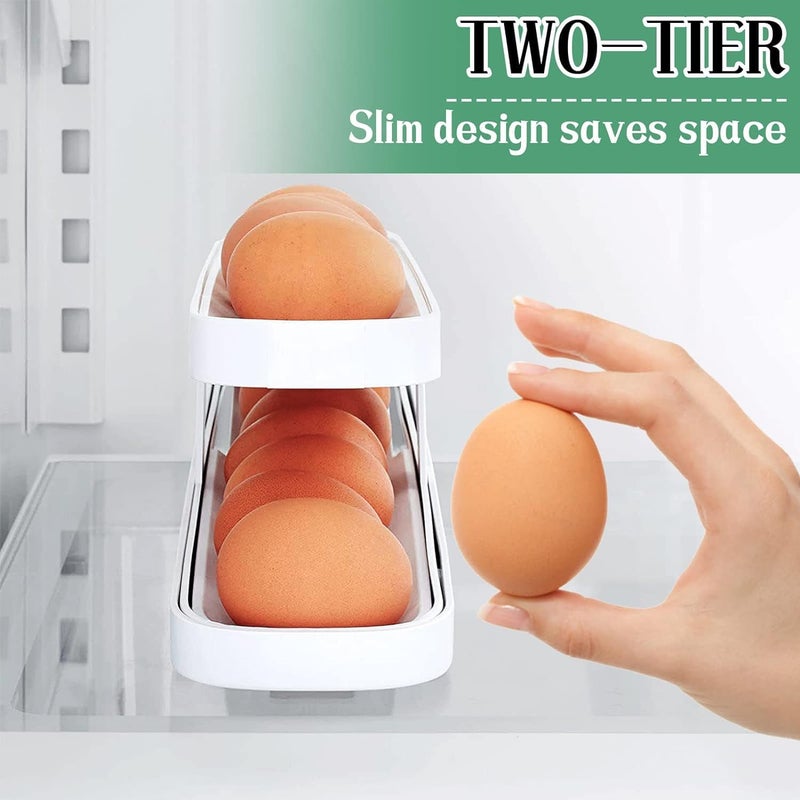 PRAMANTA Automatic Rolling Egg Dispenser Double Tier Space Saving Egg Tray Holder Egg Storage Box Container for Kitchen Countertop Cabinet Fridge 1Pcs - Image 4