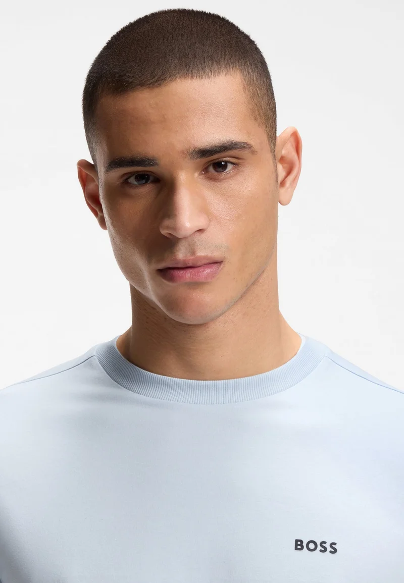 BOSS Open Blue Stretch-cotton T-shirt with logo detail for Men | Best Price UAE
