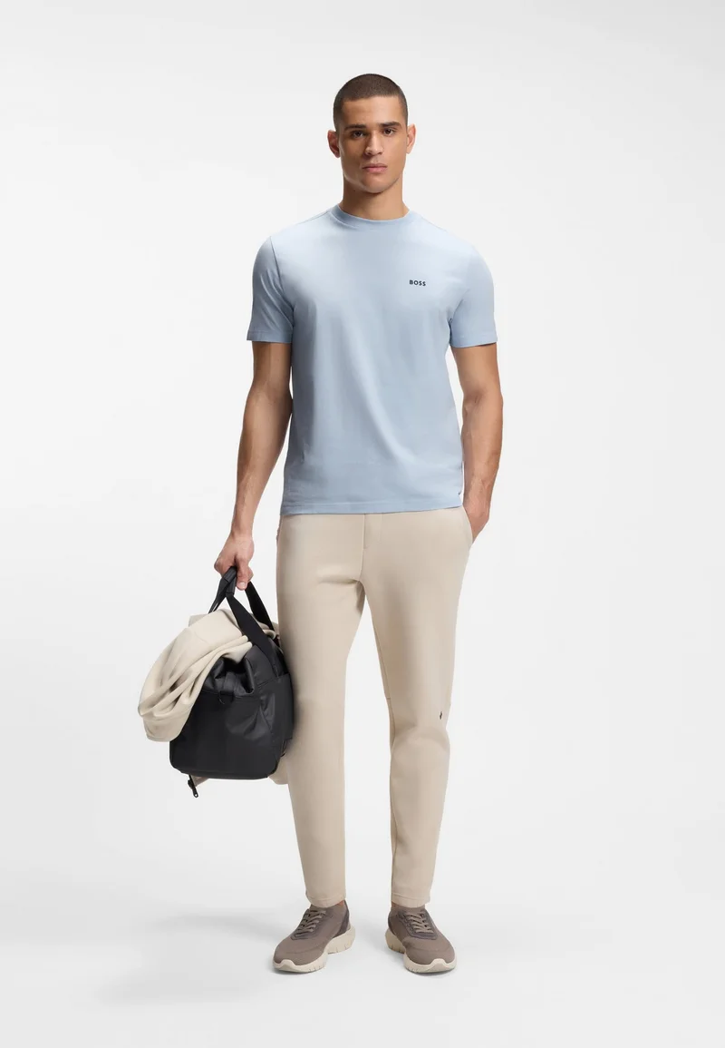 BOSS Open Blue Stretch-cotton T-shirt with logo detail for Men | Best Price UAE