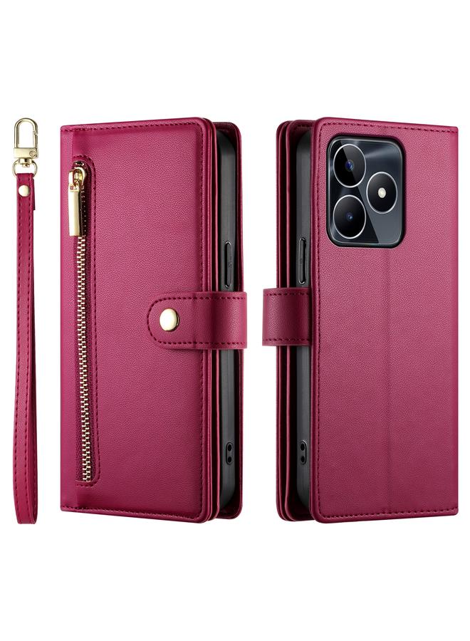 erorex Case For Realme C53 / Narzo N53 4G Nine Card-slot Zipper Wallet Bag Leather Phone Case - Image 2