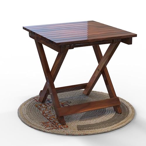 ETIQUETTE ART Patio Folding Coffee Table/Tea Table,Outdoor Wooden Square Portable End Table/Picnic Table for Camping & Dining/Balcony and Garden Bistro Side Table (Light Walnut) - Image 5