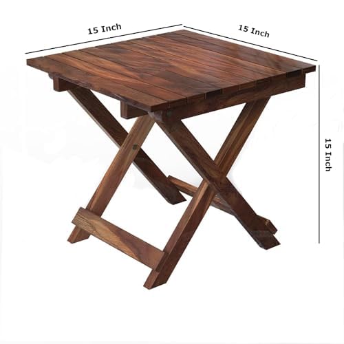 ETIQUETTE ART Patio Folding Coffee Table/Tea Table,Outdoor Wooden Square Portable End Table/Picnic Table for Camping & Dining/Balcony and Garden Bistro Side Table (Light Walnut) - Image 2