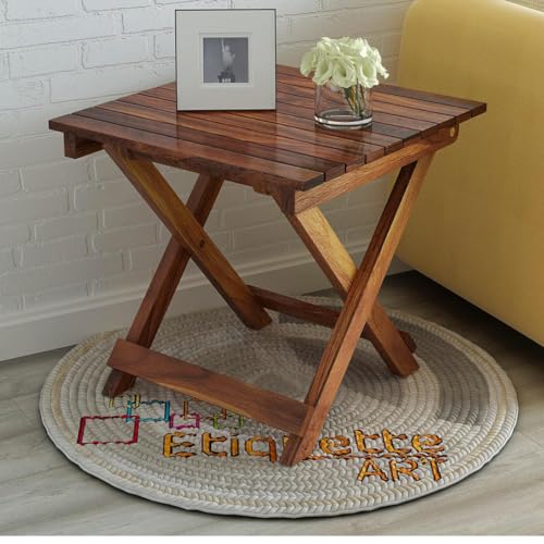 ETIQUETTE ART Patio Folding Coffee Table/Tea Table,Outdoor Wooden Square Portable End Table/Picnic Table for Camping & Dining/Balcony and Garden Bistro Side Table (Light Walnut) - Image 1