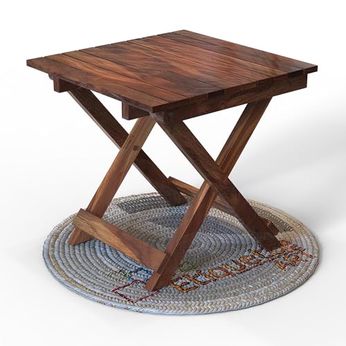 ETIQUETTE ART Patio Folding Coffee Table/Tea Table,Outdoor Wooden Square Portable End Table/Picnic Table for Camping & Dining/Balcony and Garden Bistro Side Table (Light Walnut) - Image 3