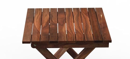 ETIQUETTE ART Patio Folding Coffee Table/Tea Table,Outdoor Wooden Square Portable End Table/Picnic Table for Camping & Dining/Balcony and Garden Bistro Side Table (Light Walnut) - Image 4
