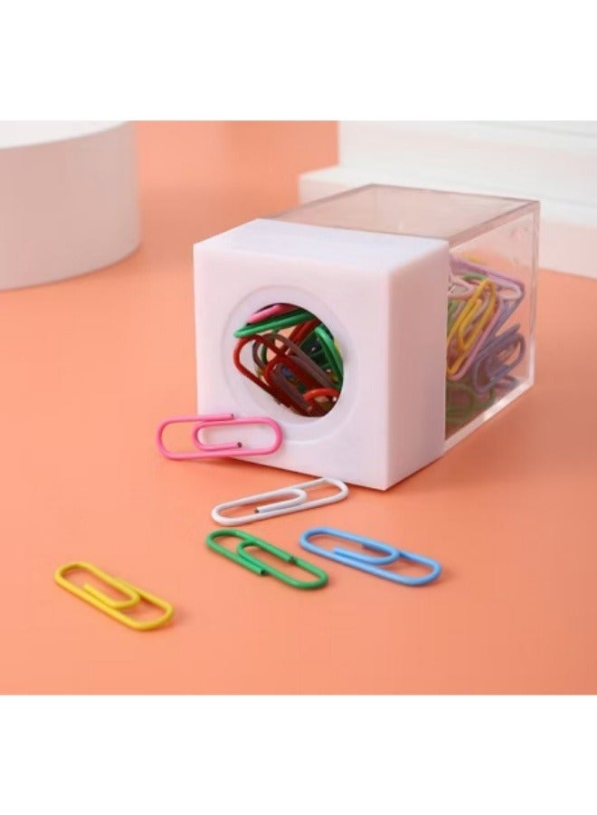 Magnetic Paper Clip Storage Bucket With Paper Clips Colored Transparent Paper Clip Bucket - Image 1