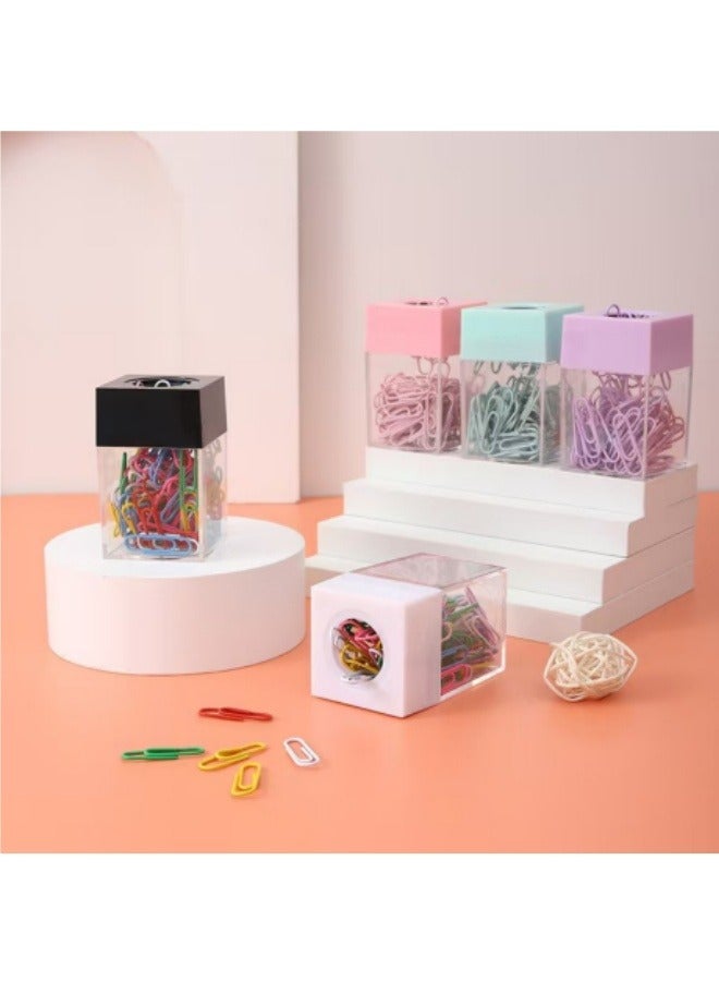 Magnetic Paper Clip Storage Bucket With Paper Clips Colored Transparent Paper Clip Bucket - Image 2