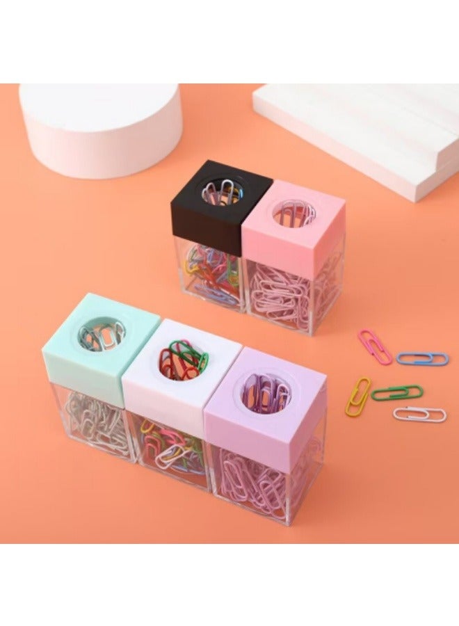 Magnetic Paper Clip Storage Bucket With Paper Clips Colored Transparent Paper Clip Bucket - Image 3