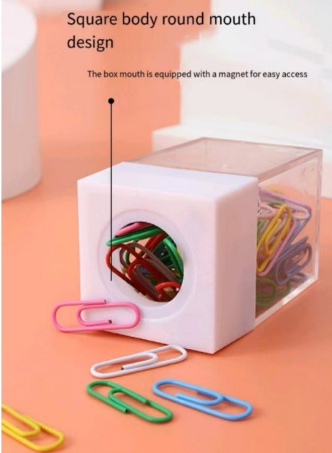 Magnetic Paper Clip Storage Bucket With Paper Clips Colored Transparent Paper Clip Bucket - Image 4