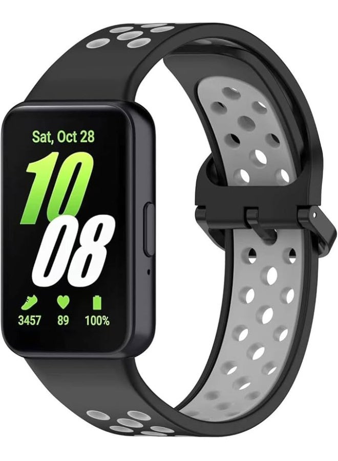 Silicone Strap For Samsung Galaxy Fit 3 (SM-R390) Watch Bracelet Replacement Sport Watchband For Samsung Galaxy Fit3Band For Women/Men, Adjustable Waterproof Strap (Black Grey) - Image 1