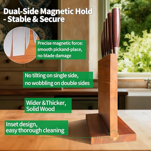 FULLHI Kitchen Magnetic Knife Block Holder, Knife Magnetic Strip with Enhanced Magnets natural wood Multifunctional Storage Holder for Kitchen Utensil, Knife Set, Scissors,Spice Ja - Image 4
