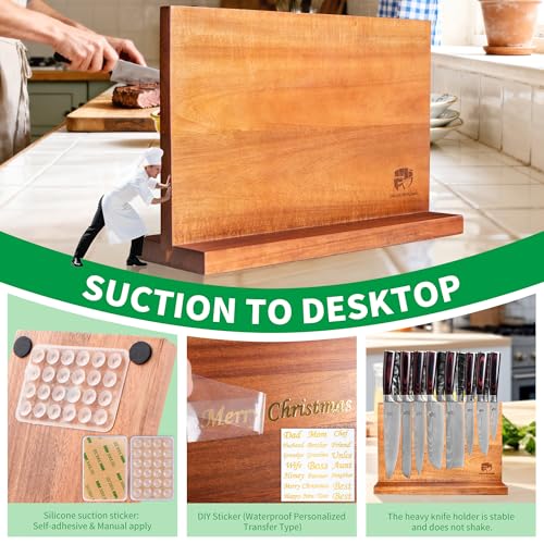 FULLHI Kitchen Magnetic Knife Block Holder, Knife Magnetic Strip with Enhanced Magnets natural wood Multifunctional Storage Holder for Kitchen Utensil, Knife Set, Scissors,Spice Ja - Image 3