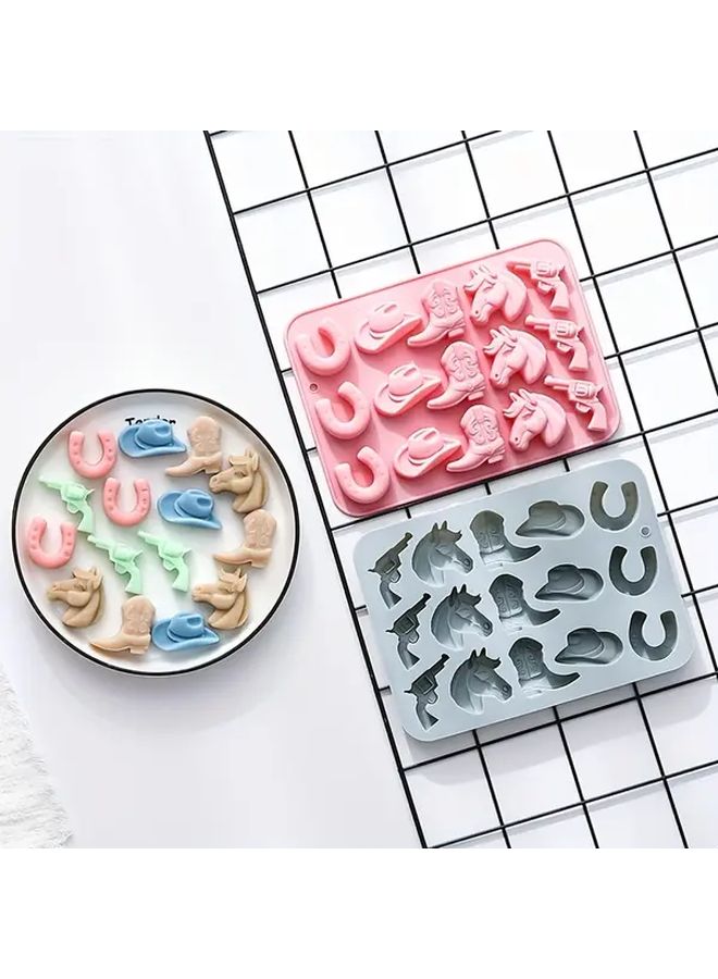 Cowboy Theme Silicone Molds Denim Stencil Pink Flexible Baking Tools For Cupcakes Fondant Candy Chocolate - Image 1
