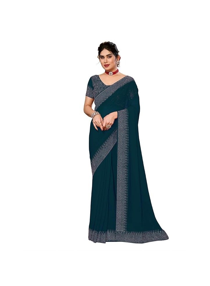 مملكة الإكسسوارات ساري جورجيت نسائي ذو تثبيت ساخن مع قطعة بلوزة غير مخيطة - Image 1