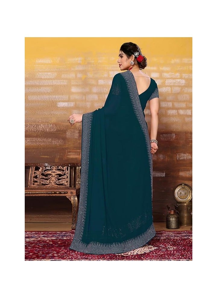 مملكة الإكسسوارات ساري جورجيت نسائي ذو تثبيت ساخن مع قطعة بلوزة غير مخيطة - Image 3