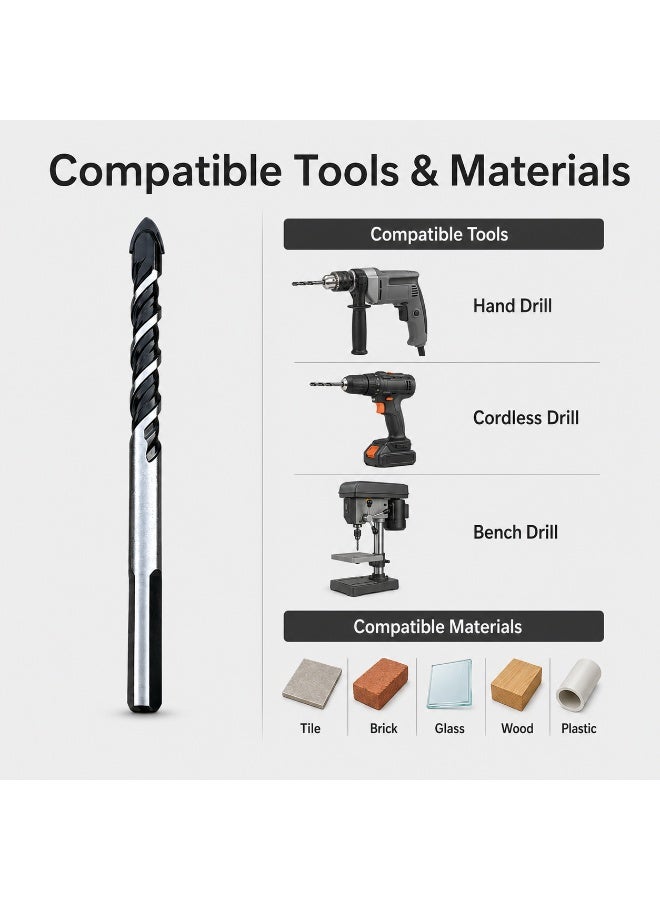 5 Pcs Triangle Shank Drill Bit Set, 6mm/8mm/10mm/12mm Multi Size Masonry Drill Bits For Tile Glass Brick Concrete Wood Plastic, Compatible With Hand Drill Cordless Drill Bench Drill - Image 4