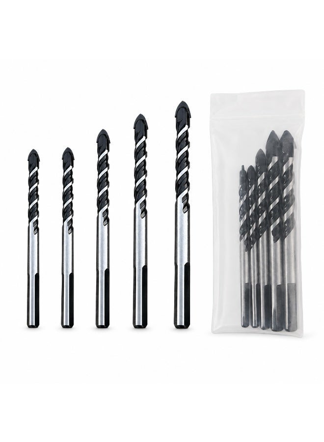 5 Pcs Triangle Shank Drill Bit Set, 6mm/8mm/10mm/12mm Multi Size Masonry Drill Bits For Tile Glass Brick Concrete Wood Plastic, Compatible With Hand Drill Cordless Drill Bench Drill - Image 1