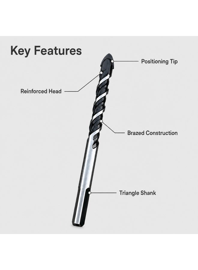 5 Pcs Triangle Shank Drill Bit Set, 6mm/8mm/10mm/12mm Multi Size Masonry Drill Bits For Tile Glass Brick Concrete Wood Plastic, Compatible With Hand Drill Cordless Drill Bench Drill - Image 2