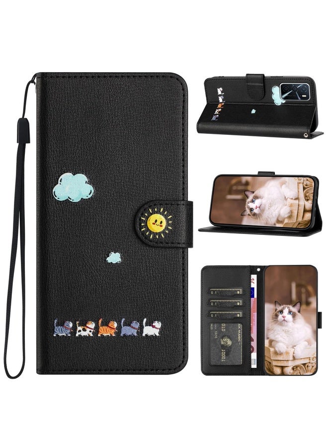 HuHa Case Cover For OPPO A16 / A16s Cartoon Cats Leather Phone Case(Black) - Image 1