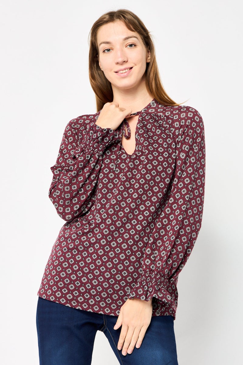 Michael Kors Women V-Neck Long Sleeves All Over Print Blouse, Multicolor - Image 1