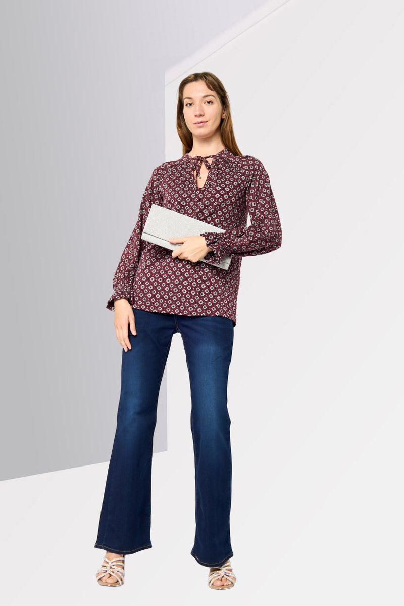 Michael Kors Women V-Neck Long Sleeves All Over Print Blouse, Multicolor - Image 3