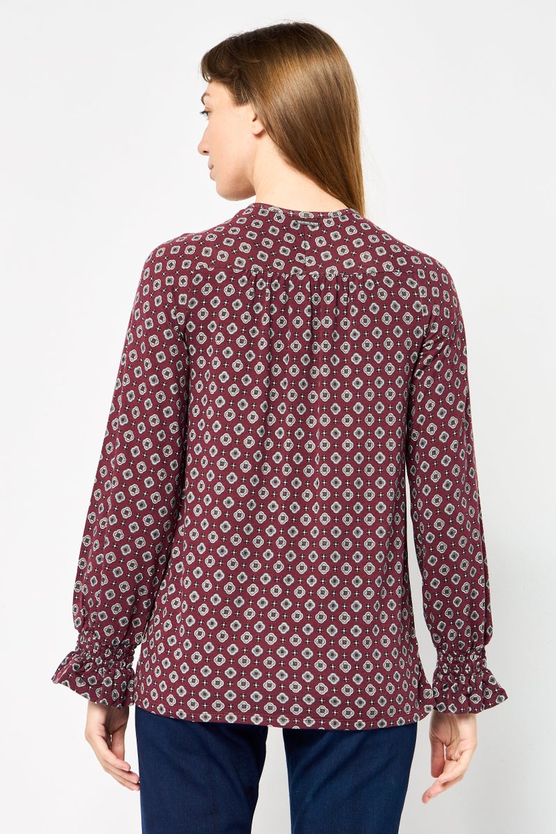 Michael Kors Women V-Neck Long Sleeves All Over Print Blouse, Multicolor - Image 2