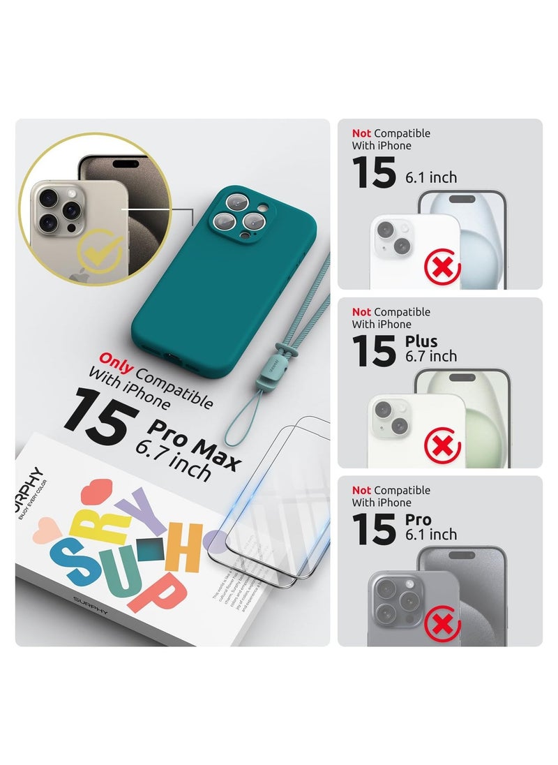 Raxoom Design for iPhone 15 Pro Max Case, Liquid Silicone [2 x Screen Protectors & 1 x Lanyard] Protection for Each Lens Shockproof Cover for iPhone 15 Pro Max 6.7 inch 2023, Teal Blue - Image 2