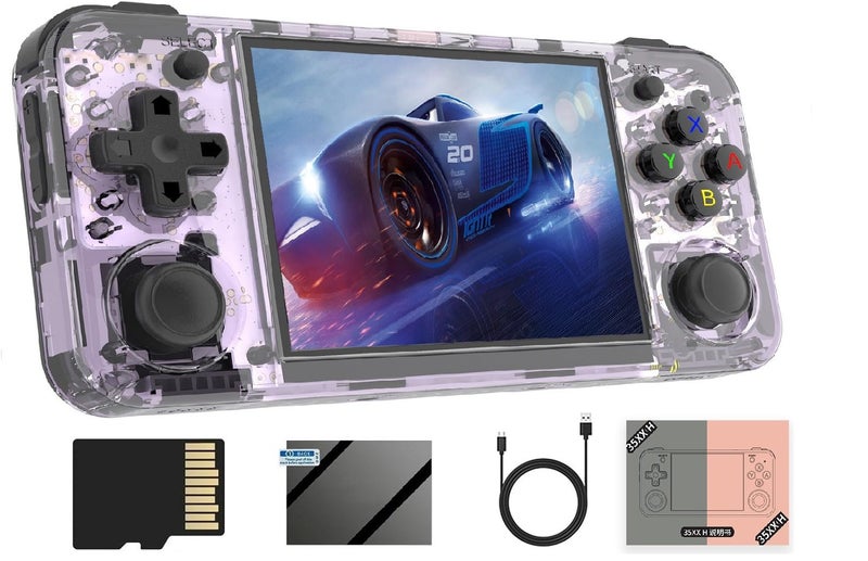 Voacle RG35XX H Retro Handheld Game with Linux System RG35XXH 35 Inch IPS Screen Builtin 64G TF Card 5528 Games Support TV Output 5G WiFi Bluetooth 42Transparent Purple - Image 3