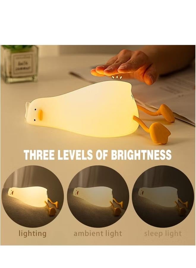 Lying Flat Duck Cute Night Light for Kids, Premium Silicone Nursery Nightlight, Touch Control, Type-C Rechargeable, Duck Lamp - Image 2