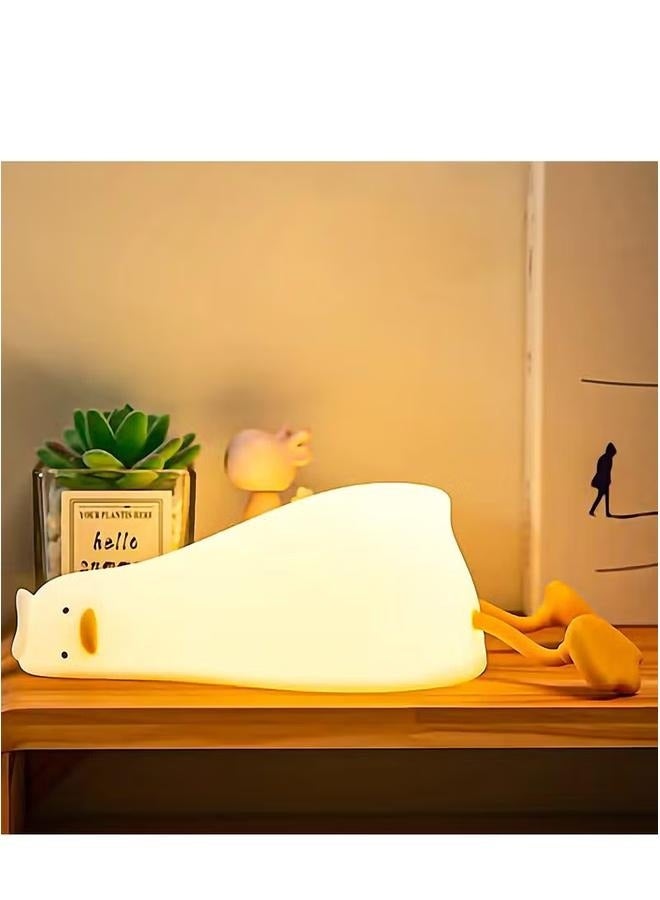 Lying Flat Duck Cute Night Light for Kids, Premium Silicone Nursery Nightlight, Touch Control, Type-C Rechargeable, Duck Lamp - Image 1