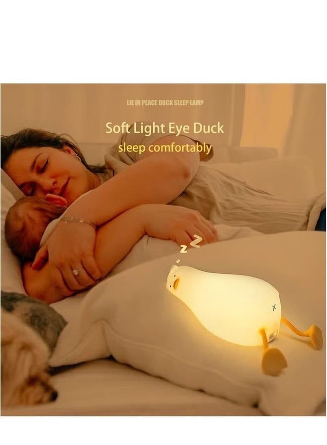 Lying Flat Duck Cute Night Light for Kids, Premium Silicone Nursery Nightlight, Touch Control, Type-C Rechargeable, Duck Lamp - Image 4