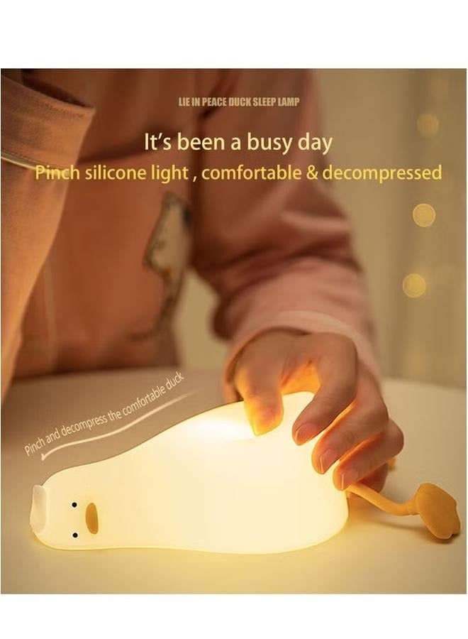Lying Flat Duck Cute Night Light for Kids, Premium Silicone Nursery Nightlight, Touch Control, Type-C Rechargeable, Duck Lamp - Image 5