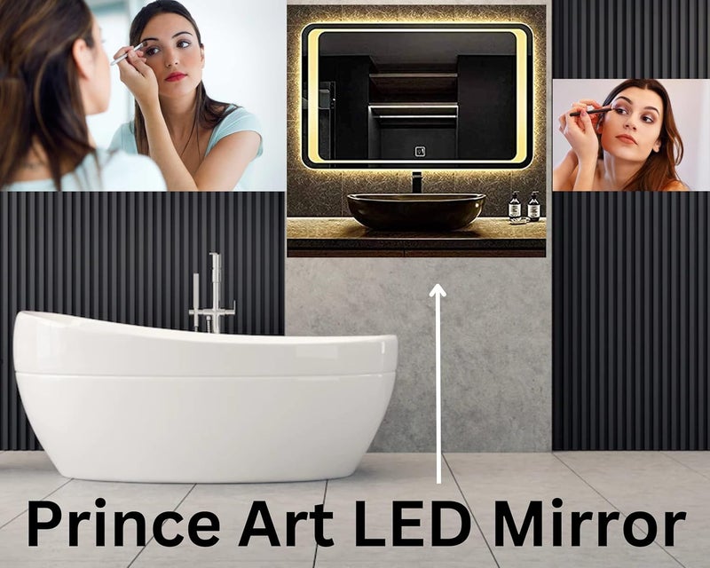 PRINCE ART LED Mirror Glass Bathroom Wall Full Length Decorative Light Wall Mirror Darpan Rectangle for Room Hall Makeup Room Wash Basin Size 24x18 Inch Framed Rectangular - Image 3
