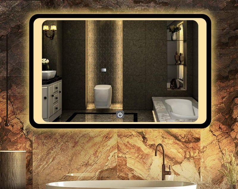 PRINCE ART LED Mirror Glass Bathroom Wall Full Length Decorative Light Wall Mirror Darpan Rectangle for Room Hall Makeup Room Wash Basin Size 24x18 Inch Framed Rectangular - Image 4