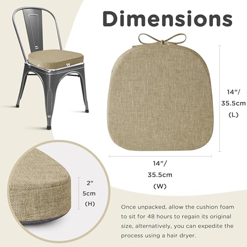 AddGrace Set of 6 Chair Cushions for Metal Dining Chairs 14x14 Chair Pads with Ties Non Slip Thick Seat Cushions with Textured and Removable Cover 6 Beige - Image 3