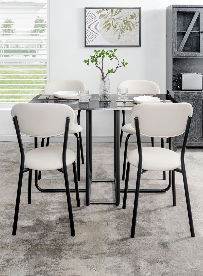 شويوين طقم طاولة طعام للمطبخ مكون من 4 قطع، طقم طاولة طعام وكراسي، لوحة سيراميك مستطيلة، حامل معدني، كرسي طعام مملوء بالإسفنج، إطار معدني قوي، 120*60*78 سم - Image 3