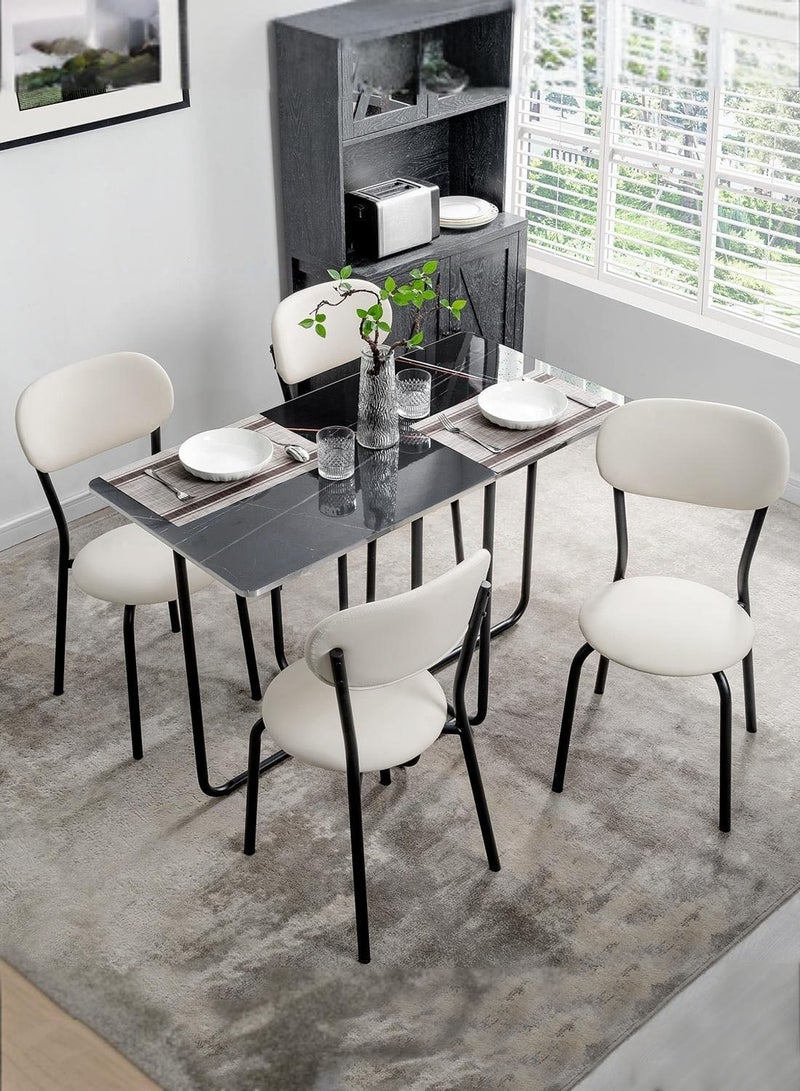 شويوين طقم طاولة طعام للمطبخ مكون من 4 قطع، طقم طاولة طعام وكراسي، لوحة سيراميك مستطيلة، حامل معدني، كرسي طعام مملوء بالإسفنج، إطار معدني قوي، 120*60*78 سم - Image 2