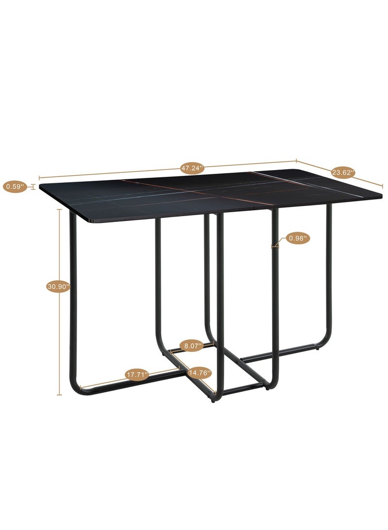 شويوين طقم طاولة طعام للمطبخ مكون من 4 قطع، طقم طاولة طعام وكراسي، لوحة سيراميك مستطيلة، حامل معدني، كرسي طعام مملوء بالإسفنج، إطار معدني قوي، 120*60*78 سم - Image 5