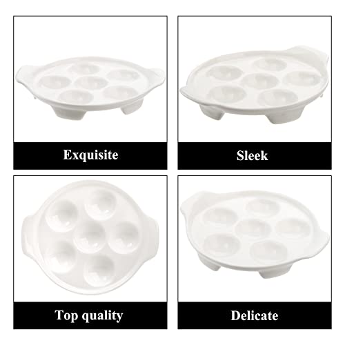 Okllen 4 Pack Ceramic Escargot Plates with 6 Holes and Handles, 6.5 Inch Seafood Snail Dish Footed Plates White Escargot Baking Dish Barbecue for Home, Kitchen, Restaurant - Image 4