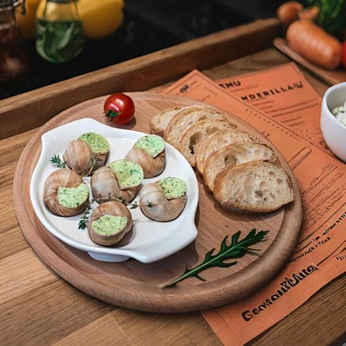 Okllen 4 Pack Ceramic Escargot Plates with 6 Holes and Handles, 6.5 Inch Seafood Snail Dish Footed Plates White Escargot Baking Dish Barbecue for Home, Kitchen, Restaurant - Image 5