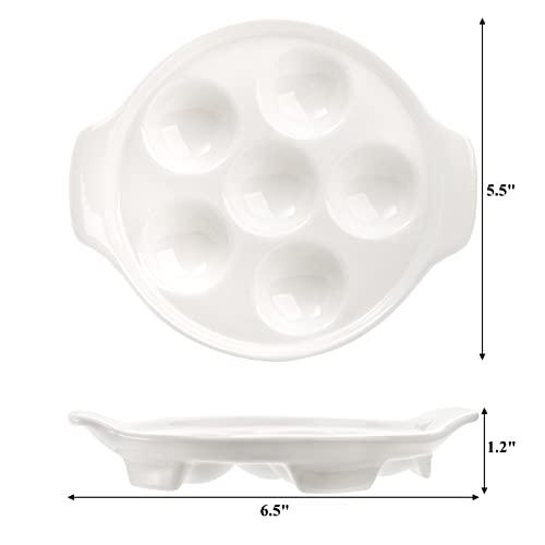 Okllen 4 Pack Ceramic Escargot Plates with 6 Holes and Handles, 6.5 Inch Seafood Snail Dish Footed Plates White Escargot Baking Dish Barbecue for Home, Kitchen, Restaurant - Image 2