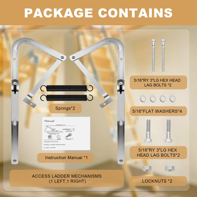 Lynzro Heavy Duty 55-1 Attic Ladder Spreader Hinge Arms with Springs,Compatible with Werner (Mk1 Thru Mk3),A2208 A2210 A2508 A2510 W2208 W2210 W2508 W2510, MFG 2006 and Older, Thick Galvanized Material - Image 3