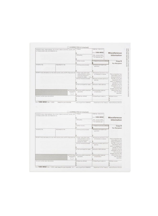 Blue Summit Supplies - 1099 Misc Forms 2023 4 Part Tax Forms Kit 25 Vendor Kit Of Laser Forms Compatible With Quickbooks And Accounting Software 25 Self Seal Envelopes Included - Image 1